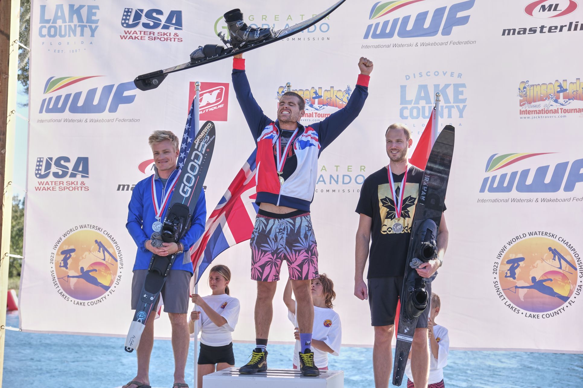 Men's slalom podium 2023 World Waterski Championships 