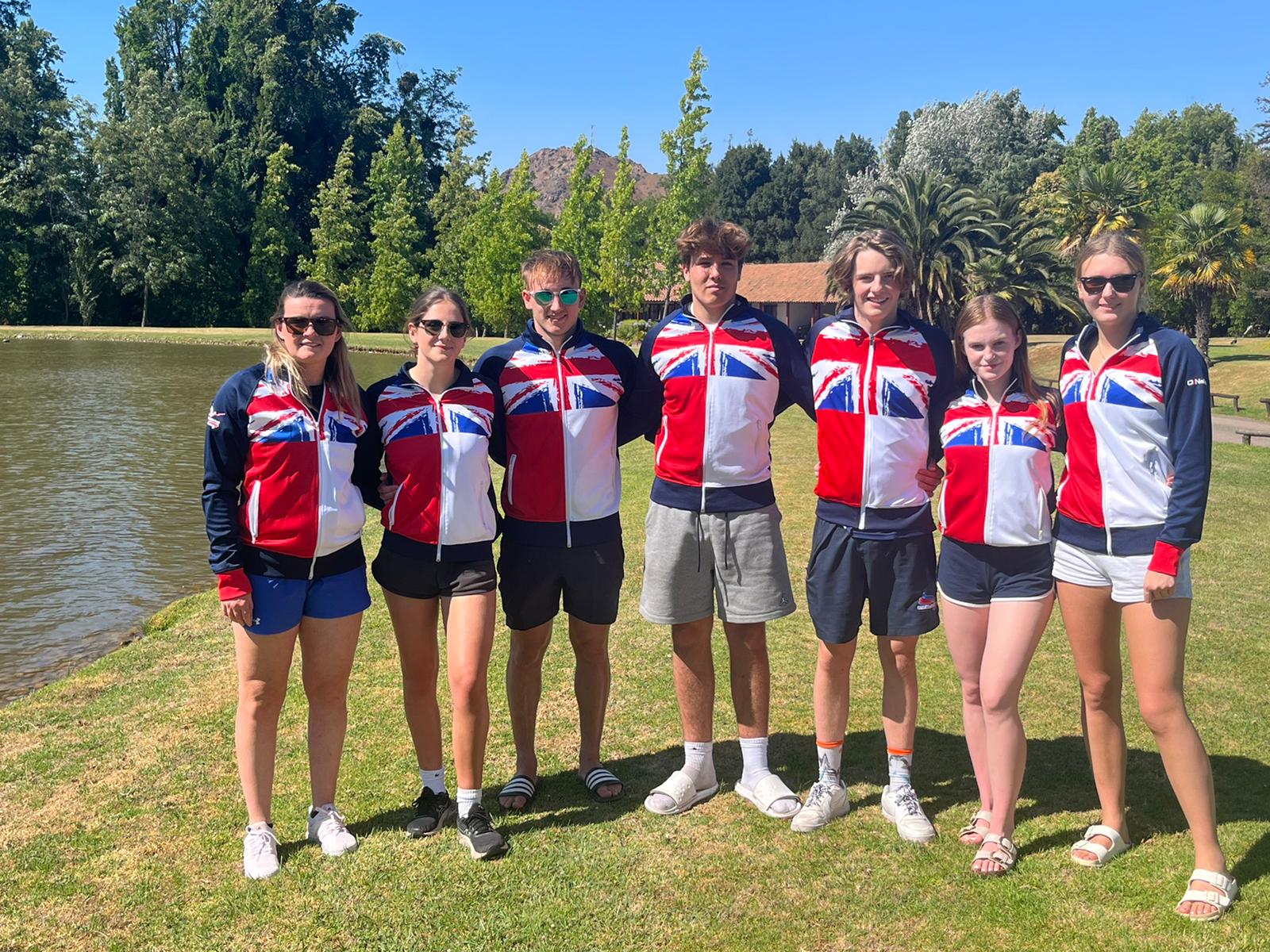 World U17 Waterski team in Chile, January 2023 with coach Charlotte Wharton