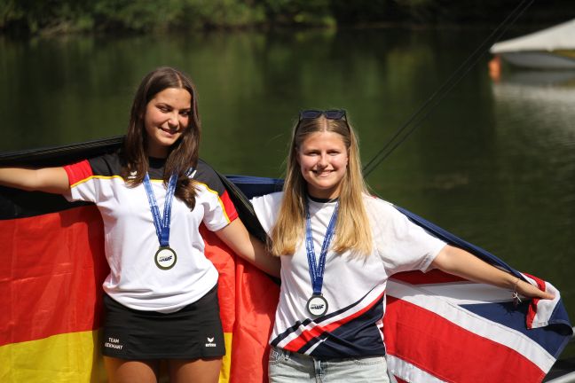 Matilda Mulcahy on the podium at the 2026 European Barefoot Championships - photo Rosalie Metz