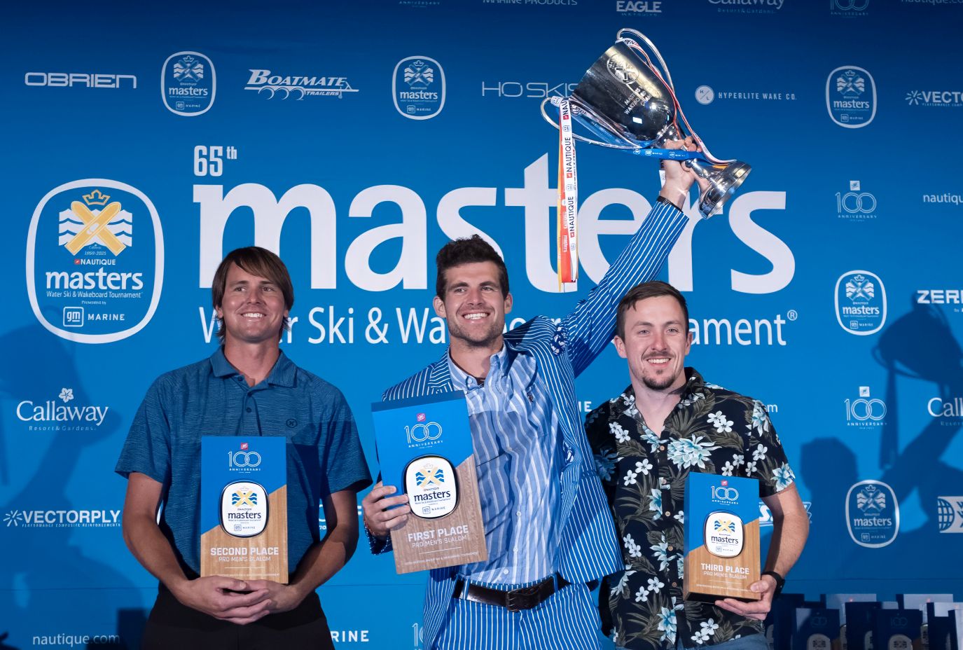 Men's slalom podium at the 2025 Masters. Photo Johnny Hayward